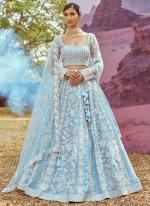 Organza Blue Wedding Wear Stone Beads Work Lehenga Choli